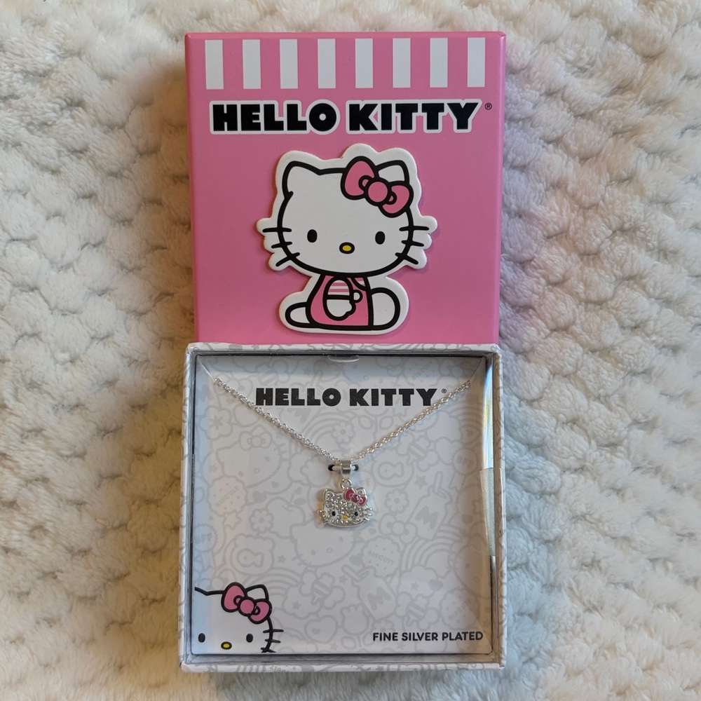 Hello Kitty Silver-Plated Pendant Necklace with Pink Bow